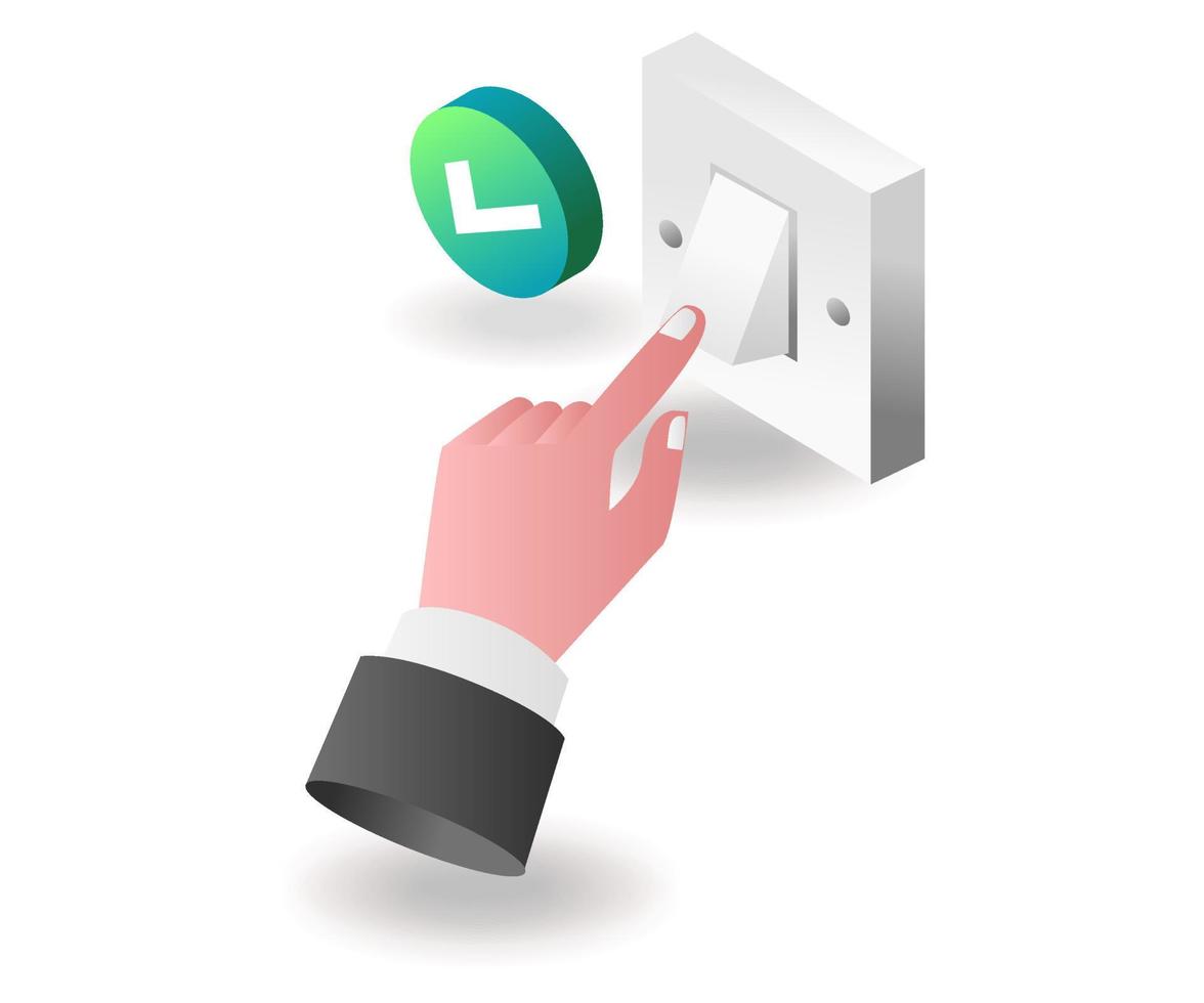 Landing page concept flat isometric illustration. turn on the power switch vector