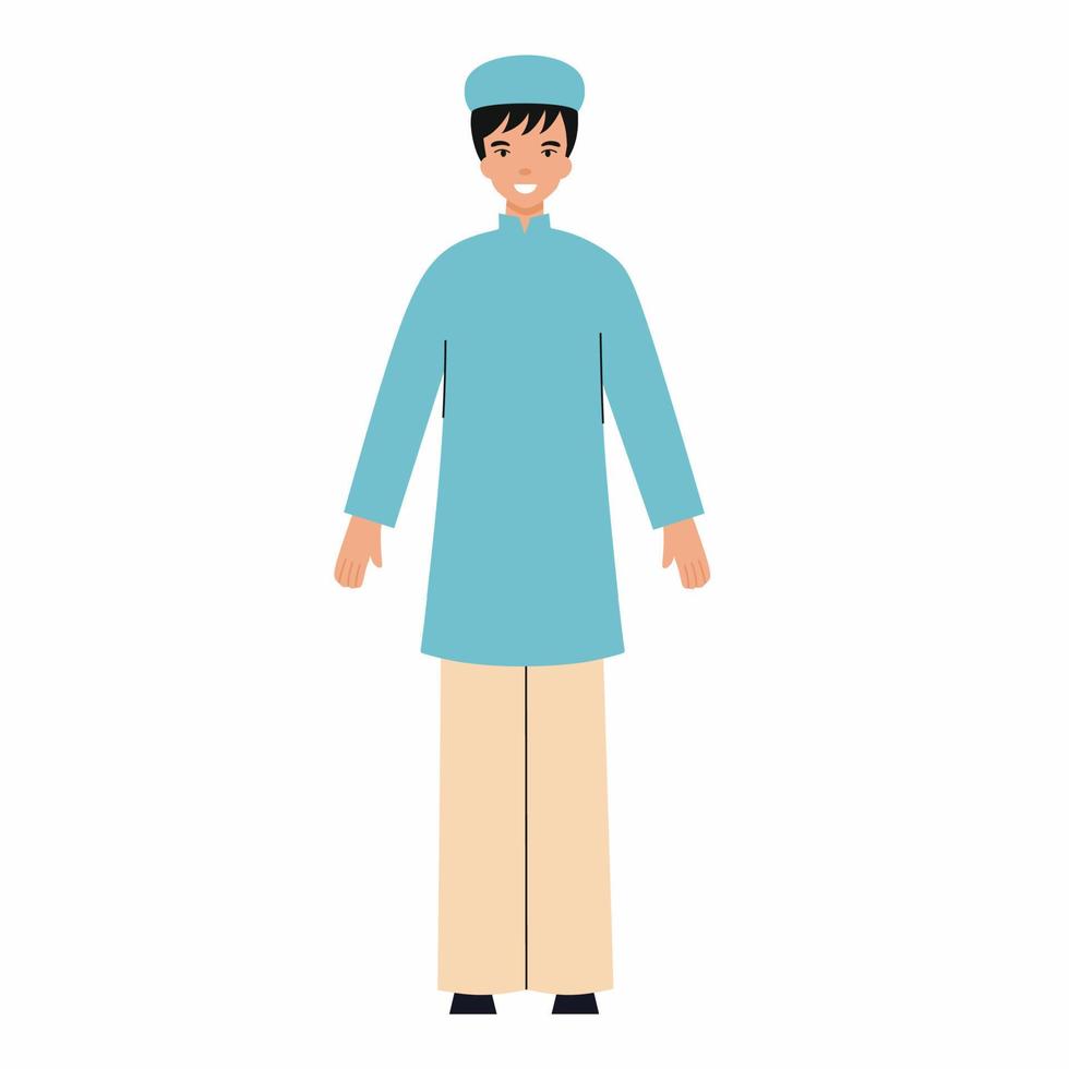Vietnamese man in traditional clothes. Lucky guy from Vietnam. Vector illustration in flat style.
