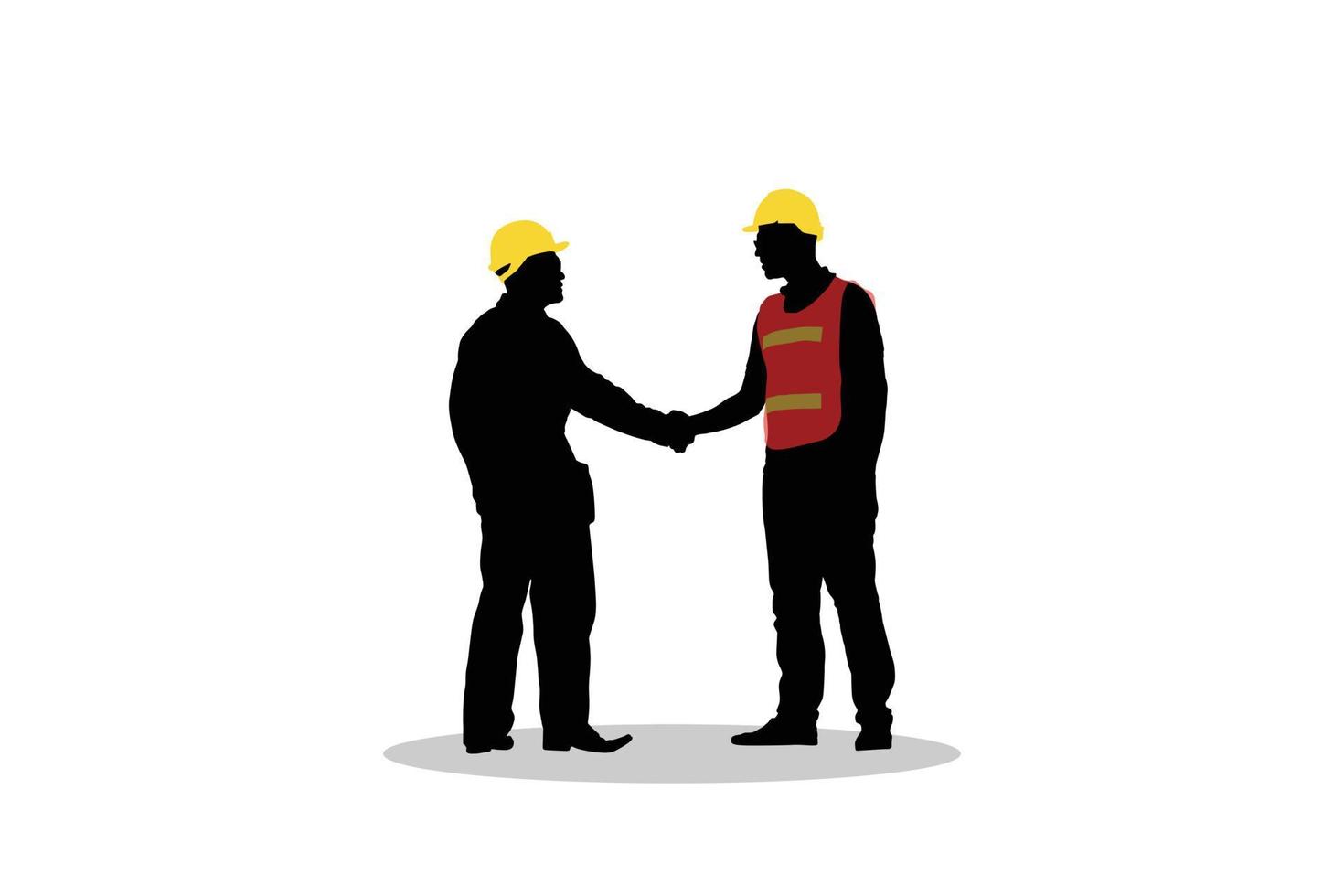 Silhouette of Engineer and worker man handshake, Success teamwork on white background vector