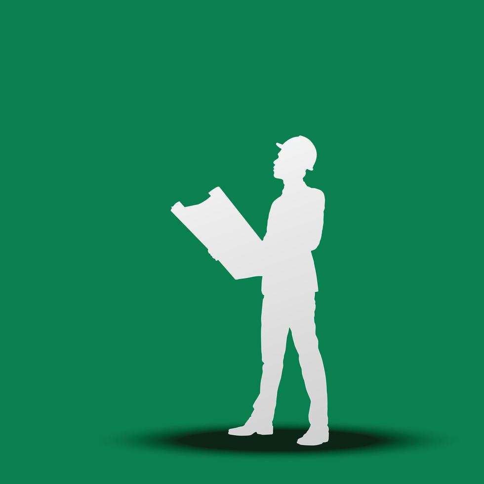 Engineer man cut out of paper on green background, Paper cut style. Vector illustration