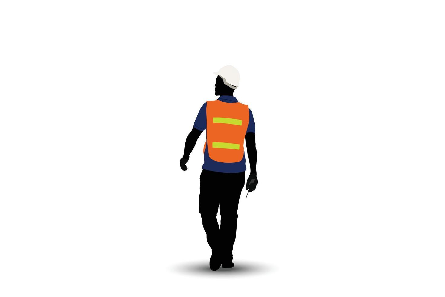 Vector illustration silhouette of worker man cartoon character on white background