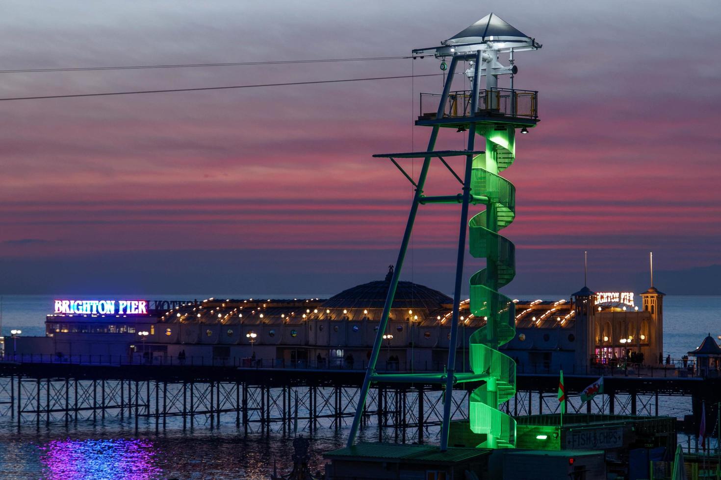 BRIGHTON, EAST SUSSEX, UK, 2018. View of  the Zip Wire next to the Pier photo