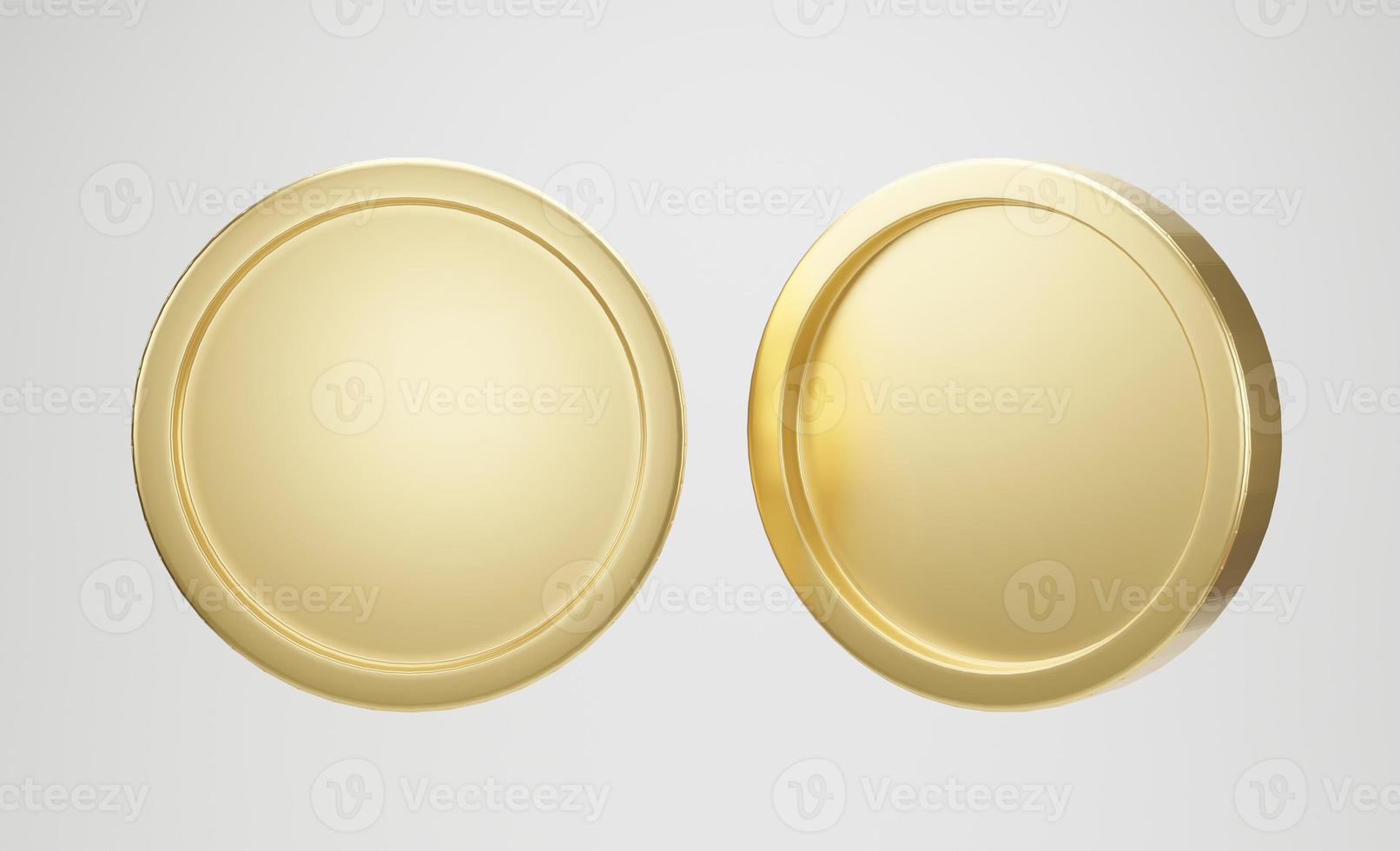 Blank golden coin on white background. 3d rendering. photo