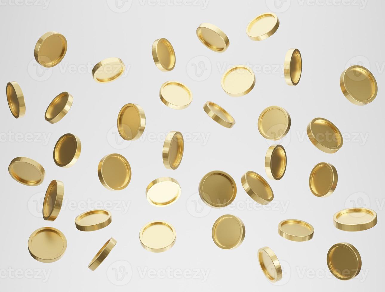 Explosion of golden coins on white background. Jackpot or casino poke concept. 3d rendering. photo