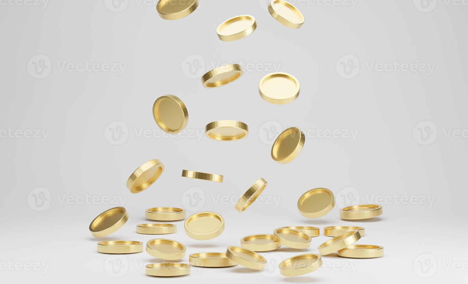 Gold coins falling or flying on white background. Jackpot or casino poke concept. 3d rendering. photo