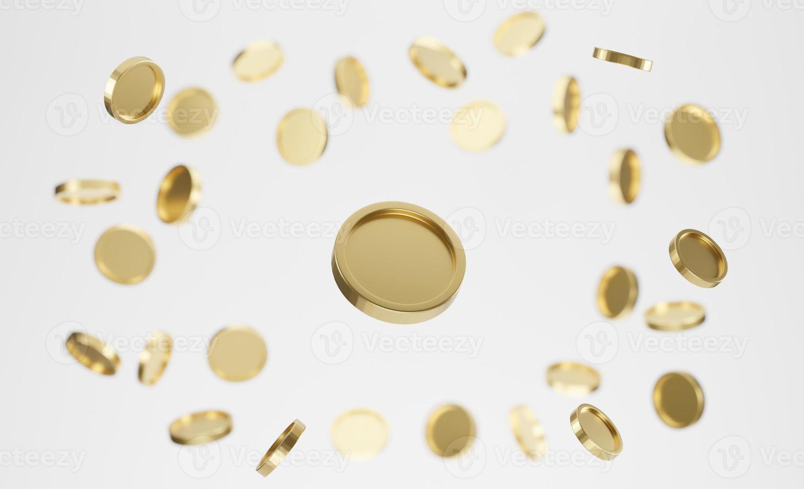 Explosion of golden coins on white background. Jackpot or casino poke concept. 3d rendering. photo