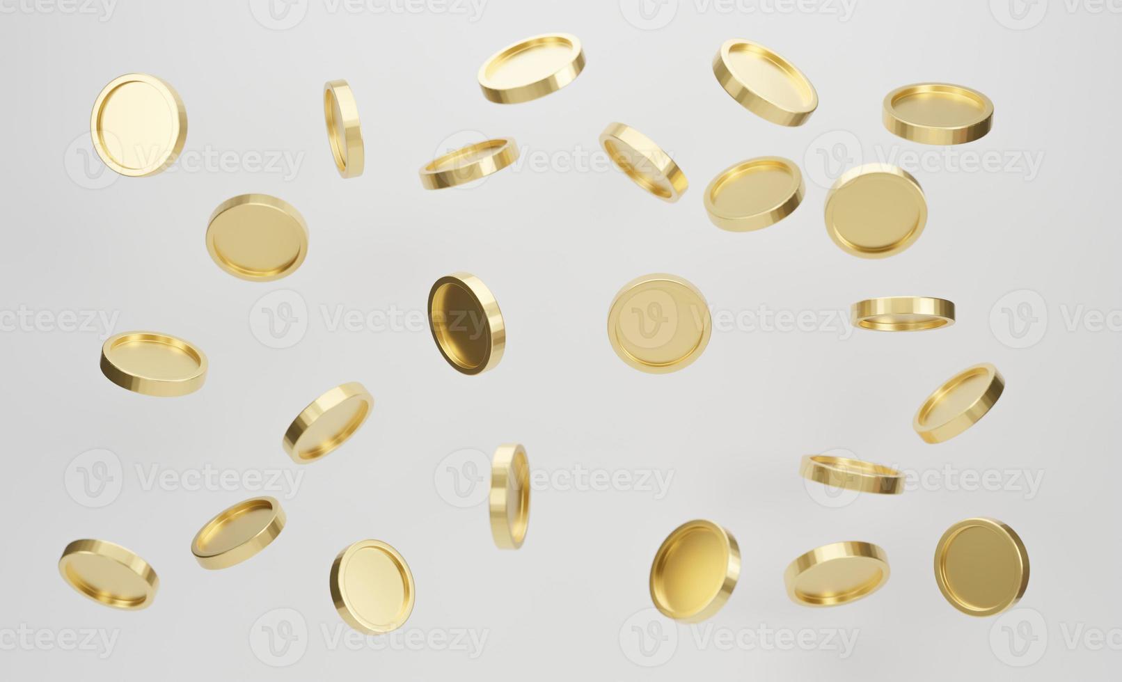 Explosion of golden coins on white background. Jackpot or casino poke concept. 3d rendering. photo