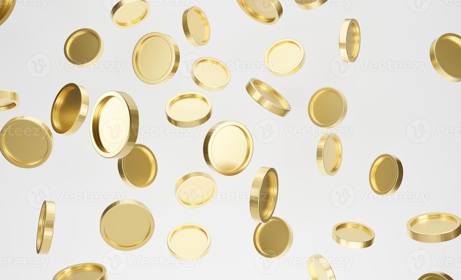 explosión de monedas de oro sobre fondo blanco. concepto de jackpot o casino poke. representación 3d foto