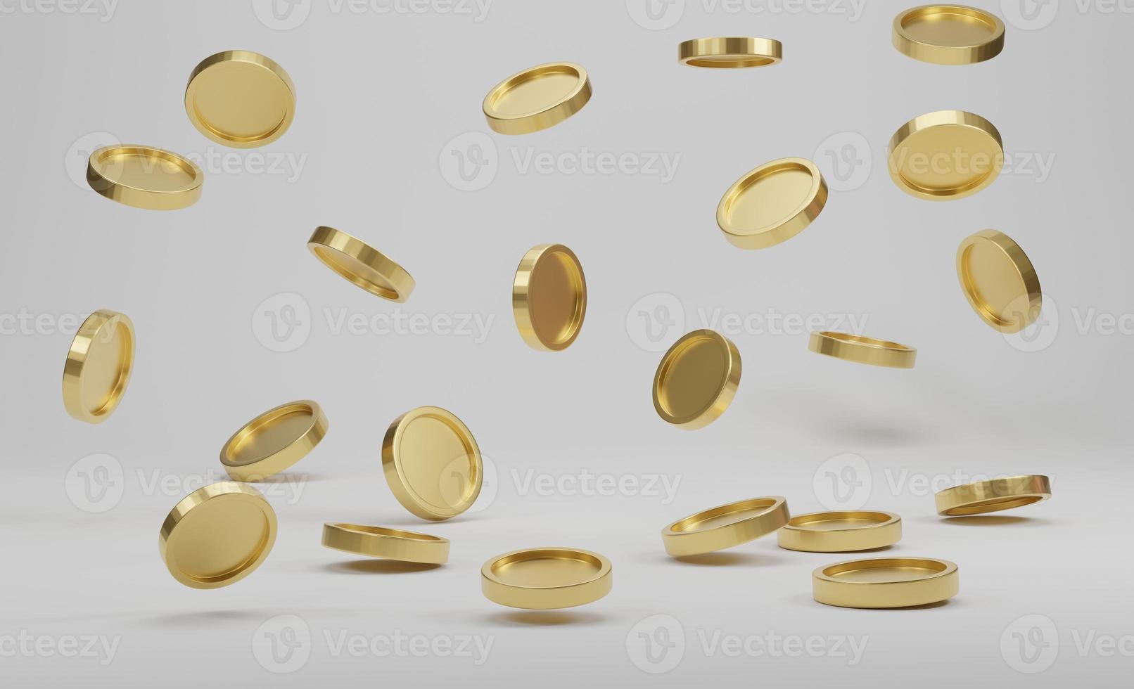 Gold coins falling or flying on white background. Jackpot or casino poke concept. 3d rendering. photo