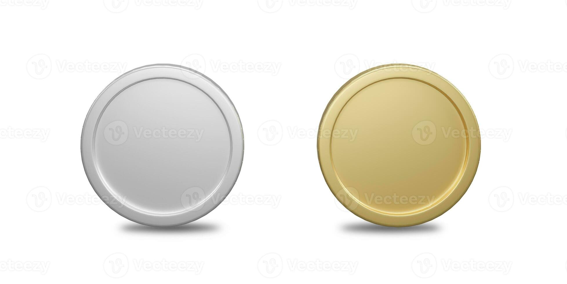 Gold and Silver coins isolated on a white background. 3d rendering, 3d illustration photo