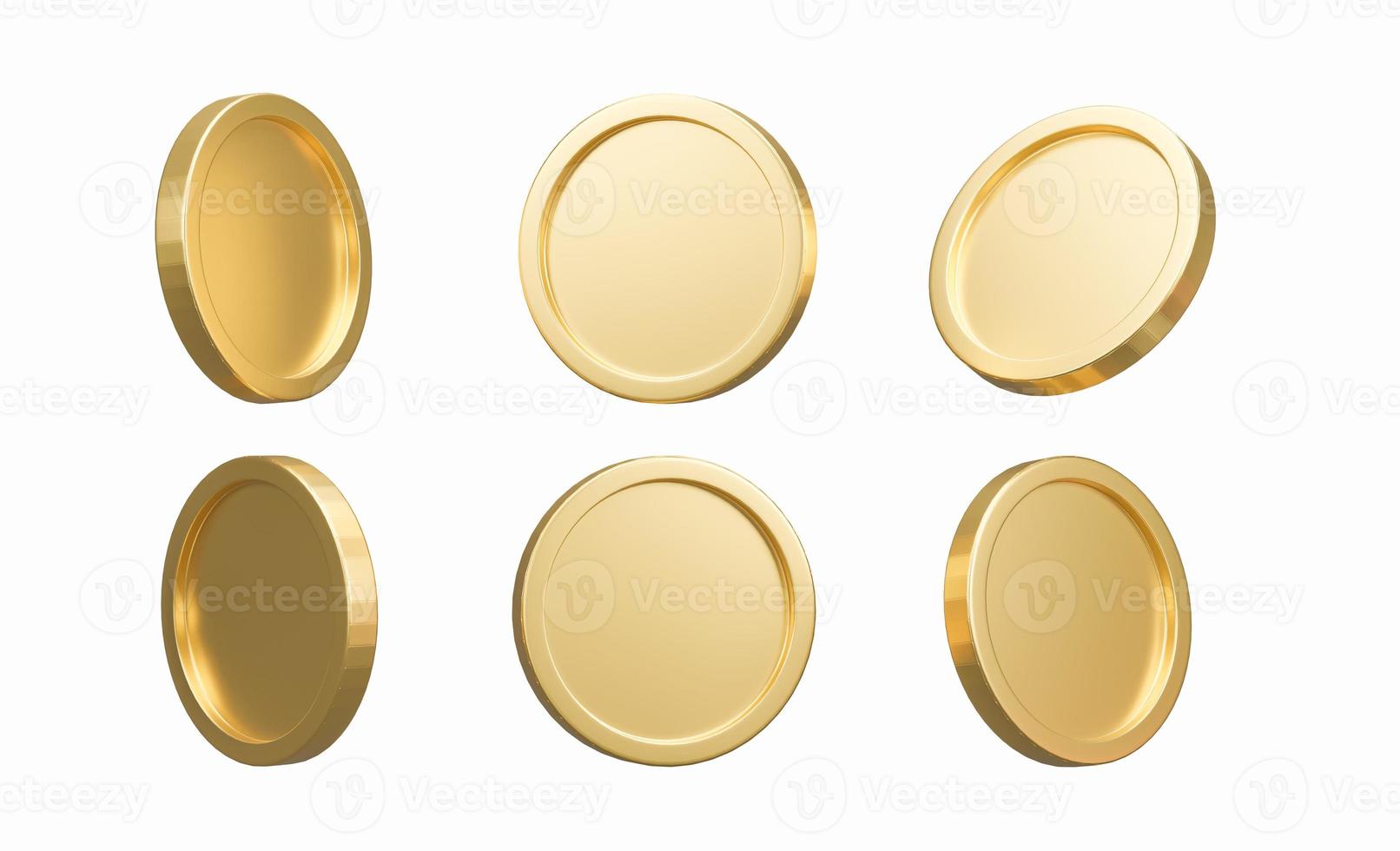 conjunto de monedas de oro en forma diferente aislado sobre fondo blanco. ilustración 3d representación 3d foto