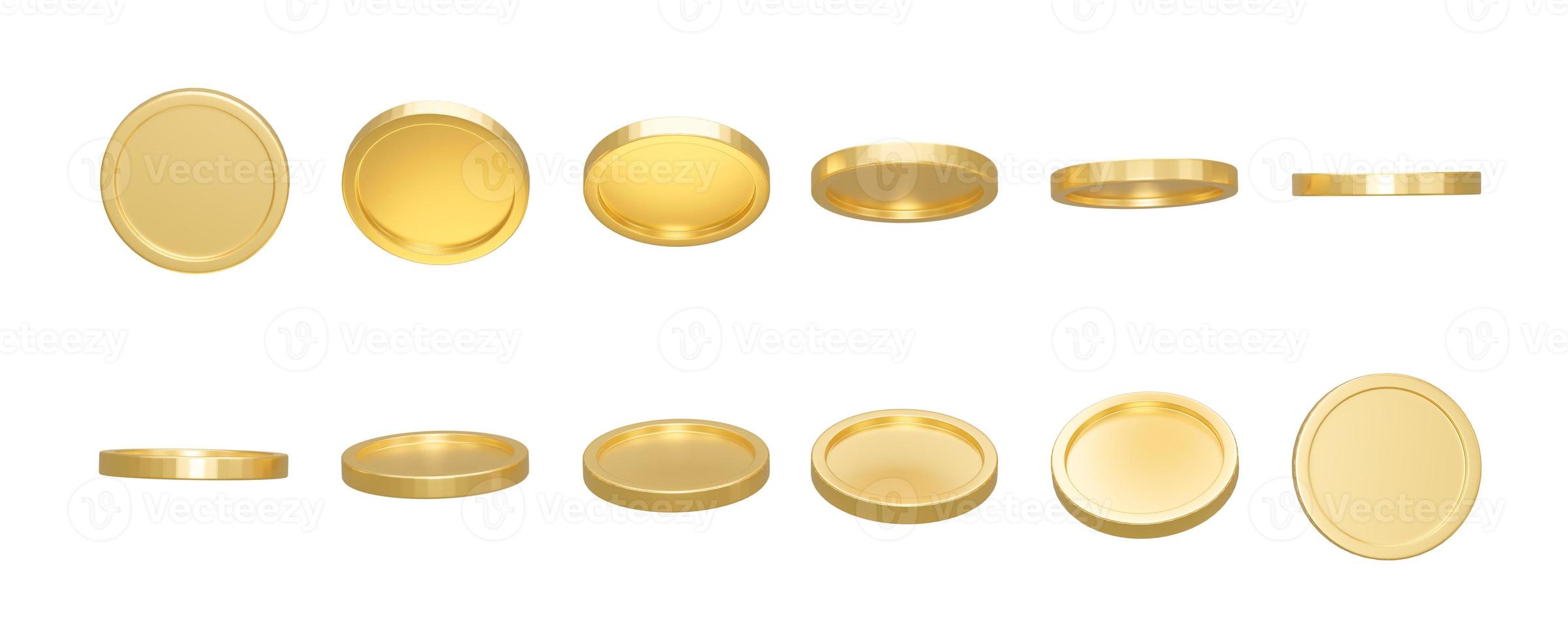 Set of golden coin in different shape isolated on white background. 3d illustration. 3d rendering photo