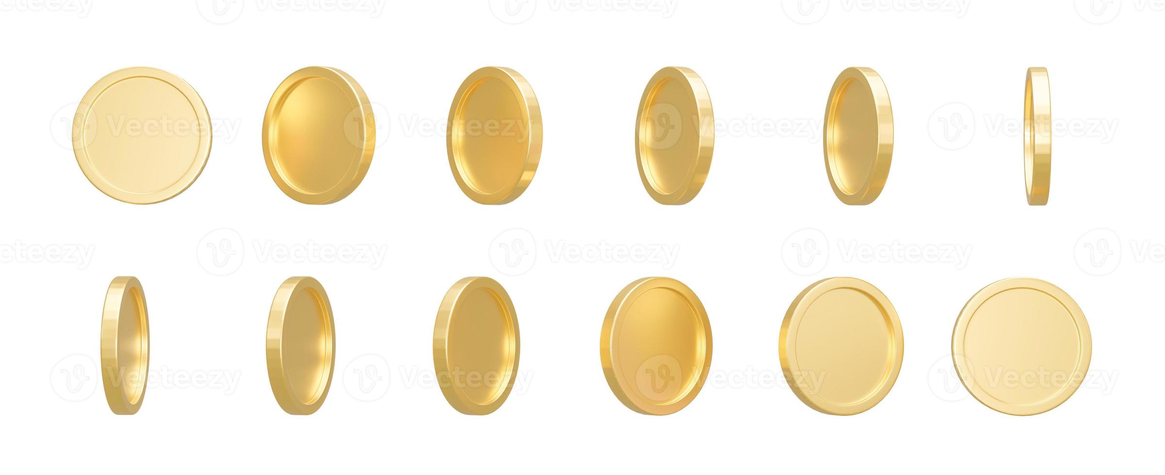 conjunto de monedas de oro en forma diferente aislado sobre fondo blanco. ilustración 3d representación 3d foto