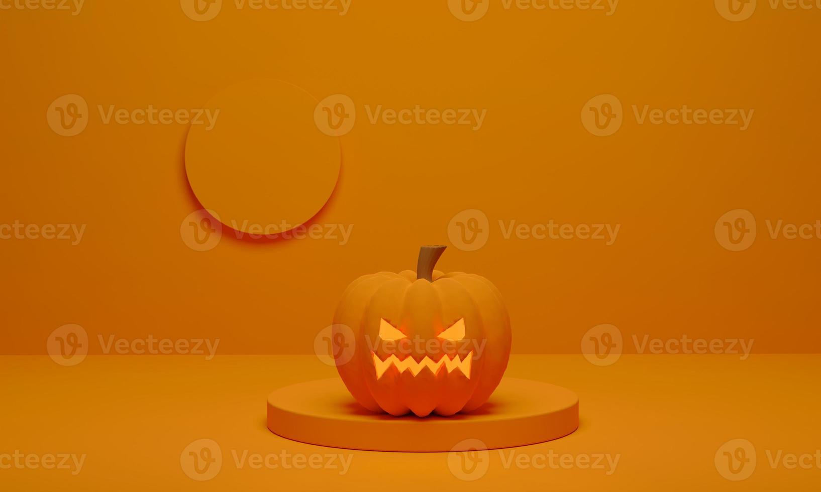 3D rendering. Pumpkin and podium minimal scene for Halloween background. photo