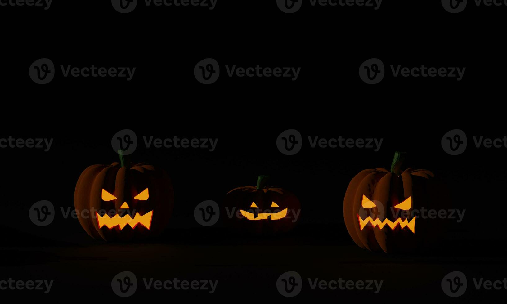 Halloween pumpkin and Jack O lanterns light on dark background. 3D rendering photo