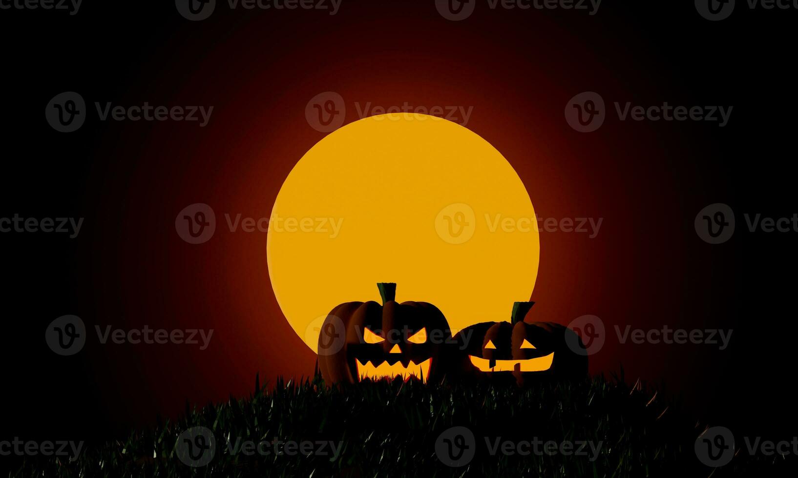 calabazas de halloween en la noche espeluznante a la luz de la luna. fiesta de truco o trato. representación 3d foto