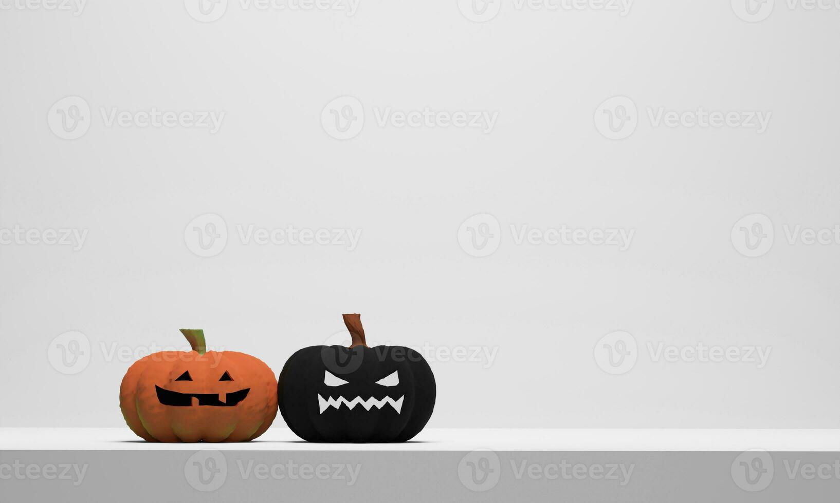 Halloween pumpkin on white tabletop. 3D render illustration photo