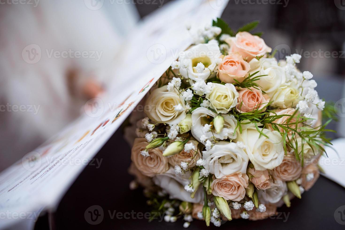 Beautiful white wedding bouquet photo