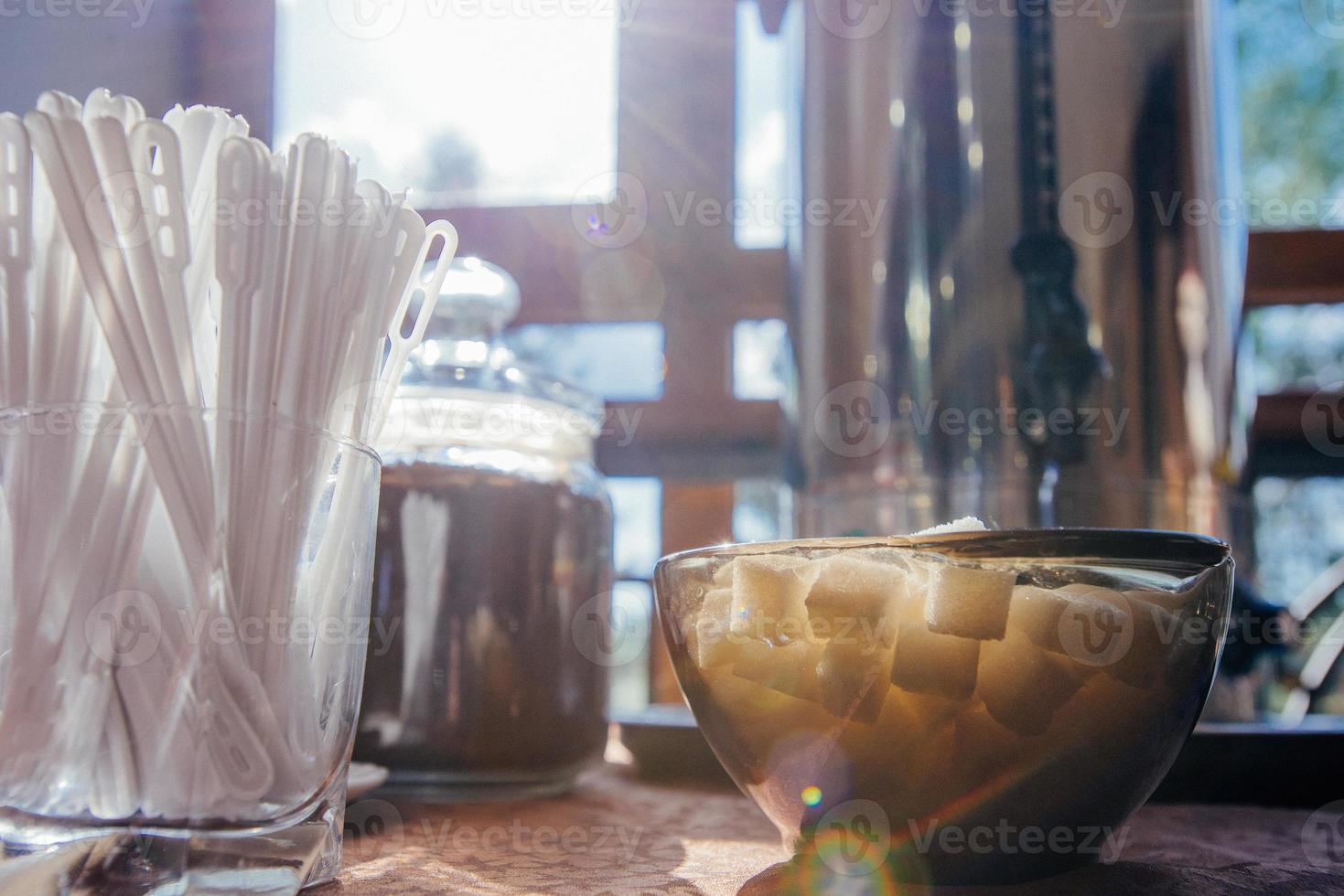 Bowl with white sugar photo