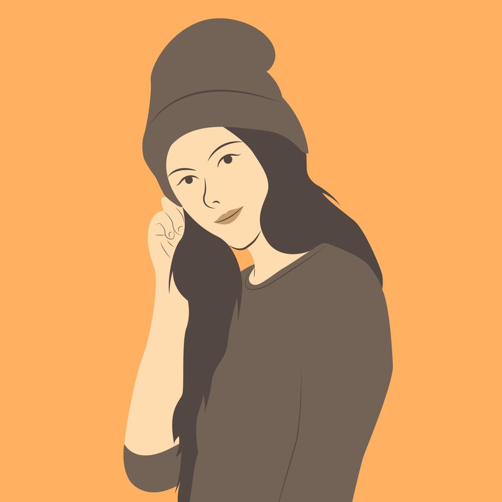 Beautiful female character in flat cartoon style. Vector Illustration