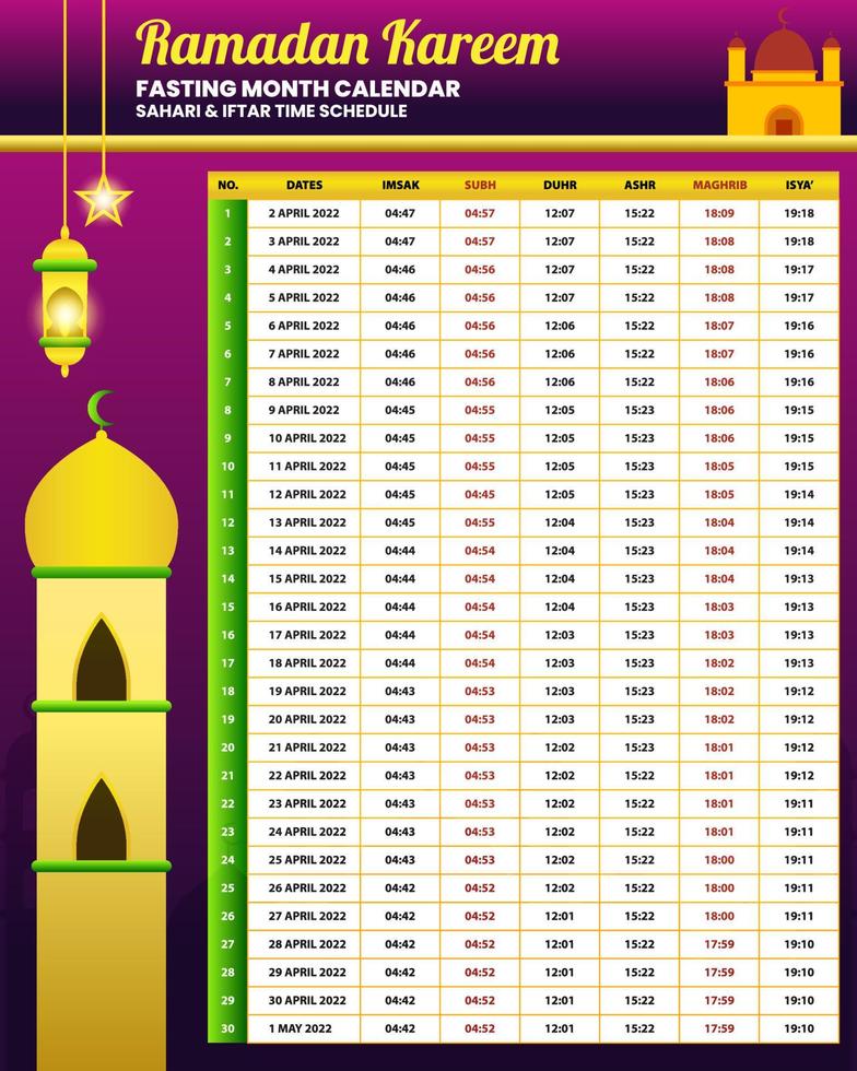 Ramadan Kareem Fasting Month Calendar vector
