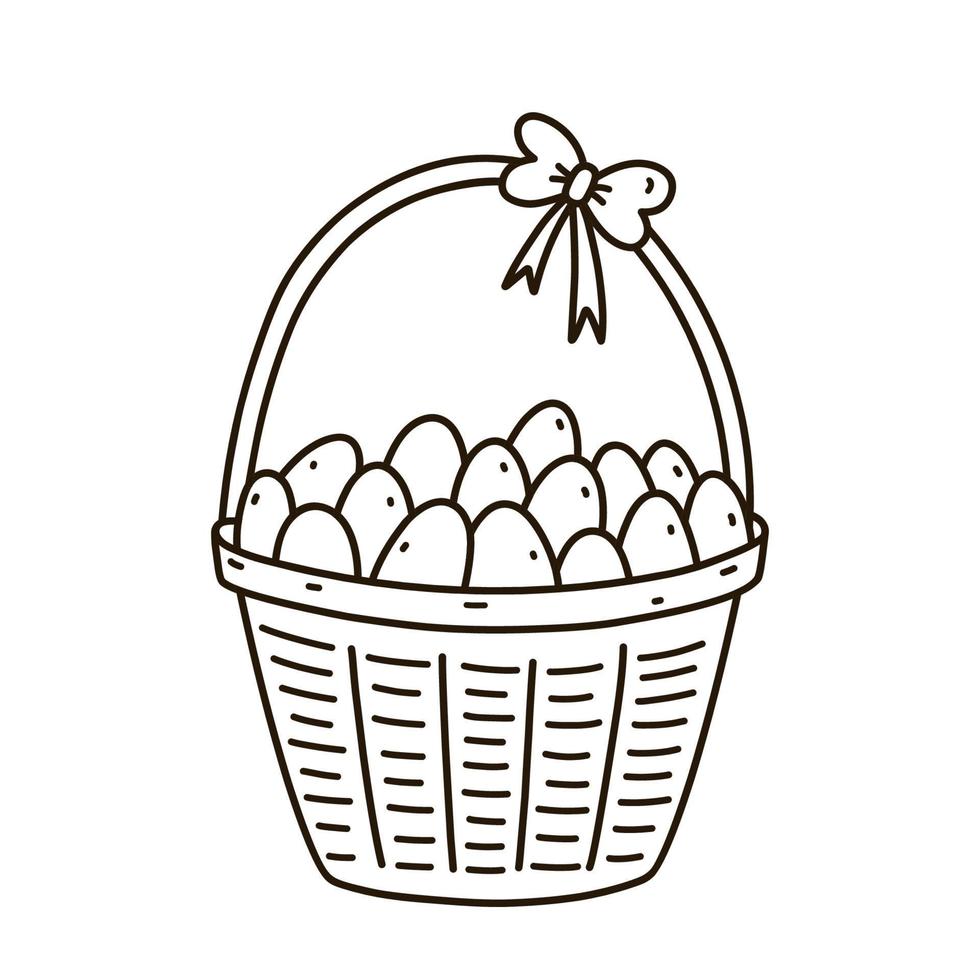 cesta festiva con huevos de Pascua aislado sobre fondo blanco. ilustración vectorial dibujada a mano en estilo garabato. perfecto para diseños de vacaciones y primavera, tarjetas, logo, decoraciones. vector