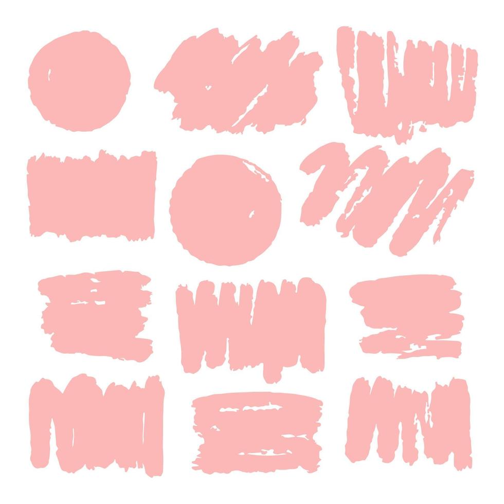 Set of abstract brushstrokes, textures and shapes in pastel colors. Vector hand-drawn illustration isolated on white background. Perfect for decorations, various designs.