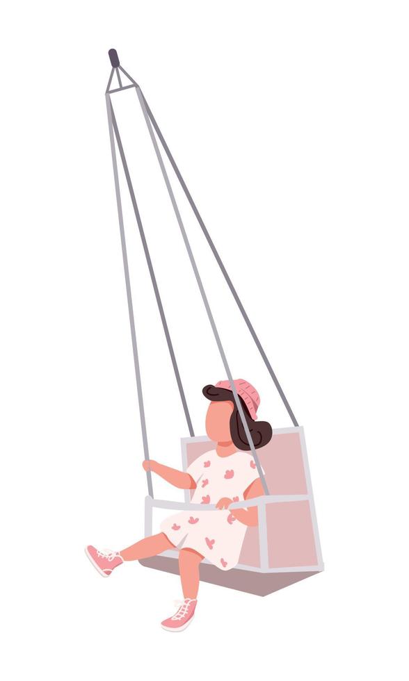 Happy little girl on swing semi flat color vector character