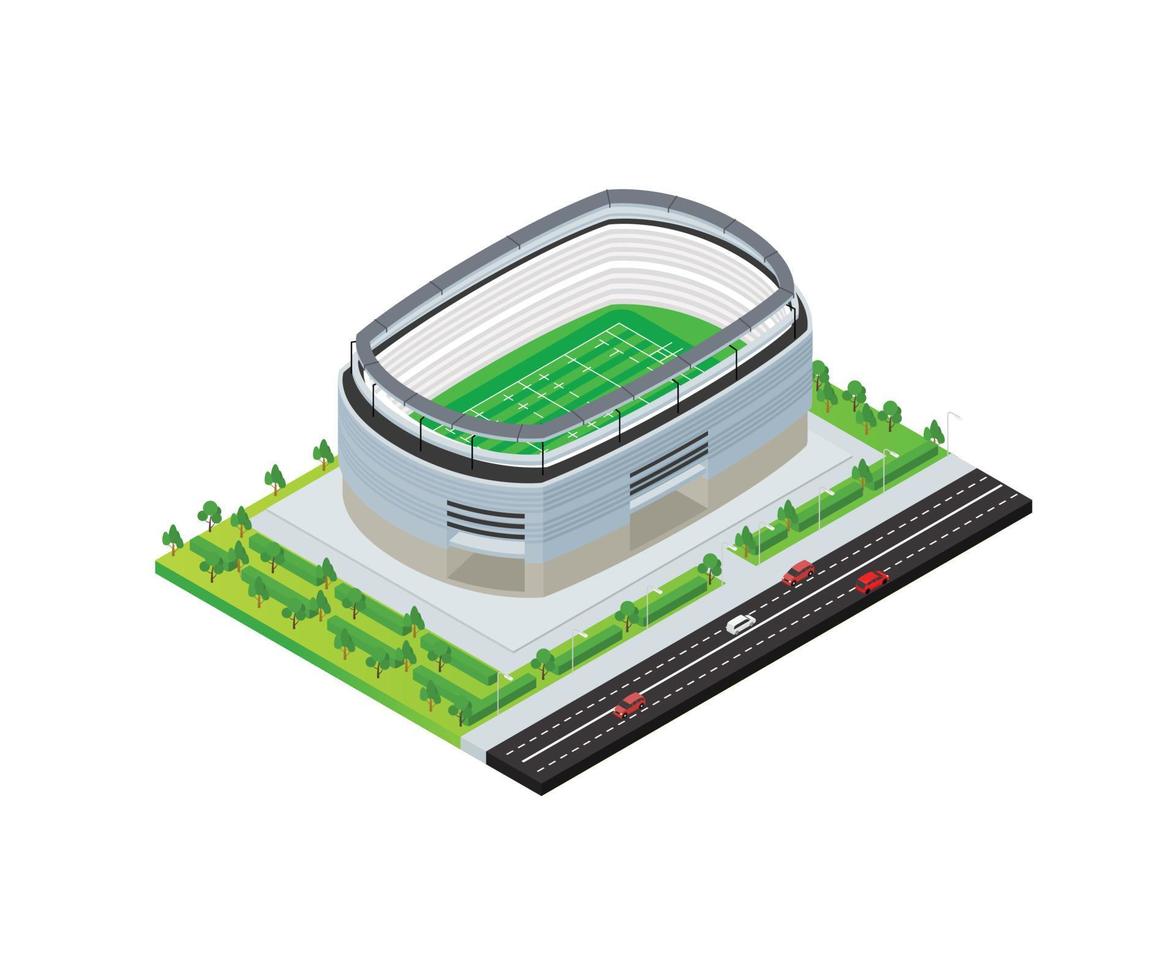 Isometric style illustration of a football stadium vector