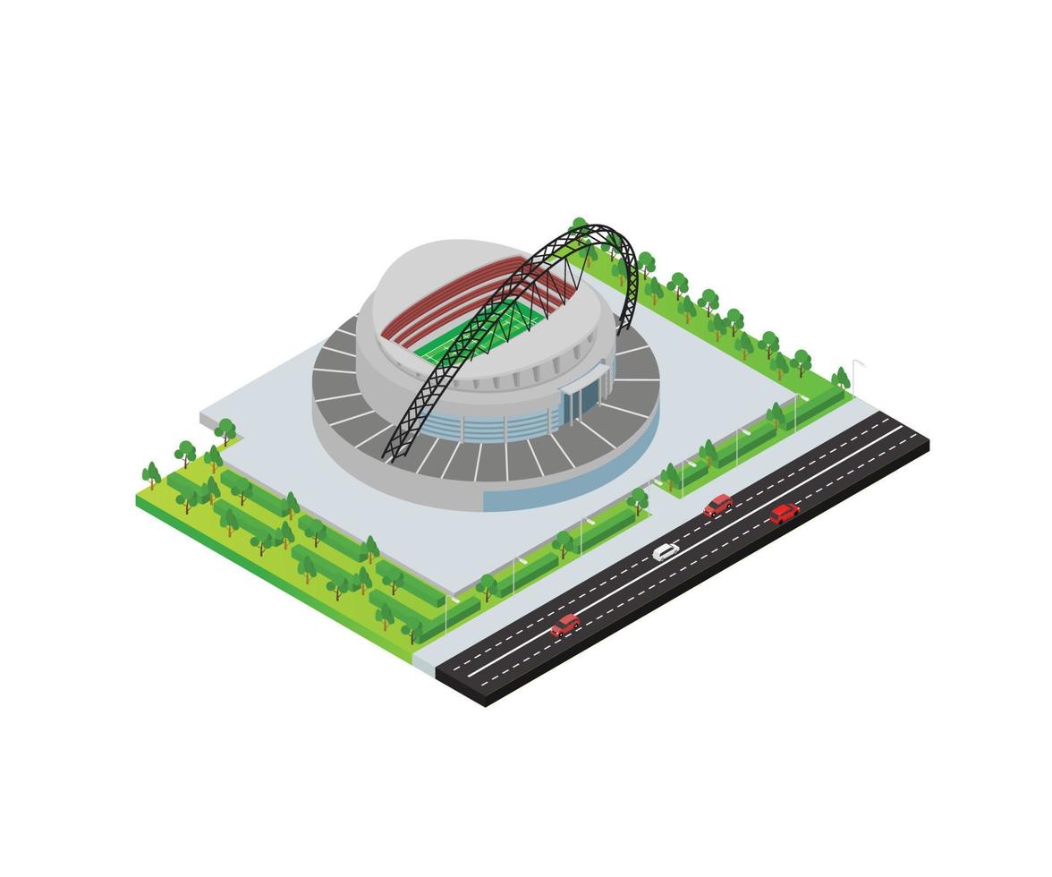 Isometric style illustration of a football stadium vector