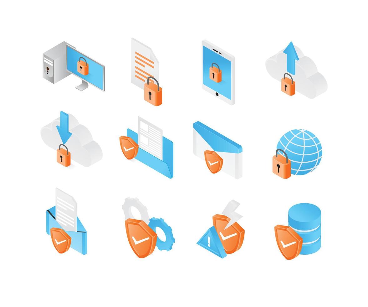 icon about cloud storage security in isometric style vector