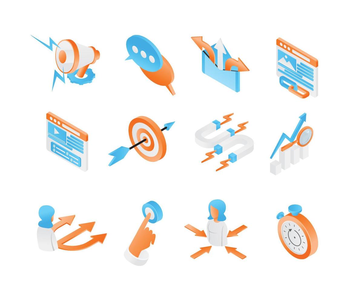 icon about marketing strategy in isometric style vector