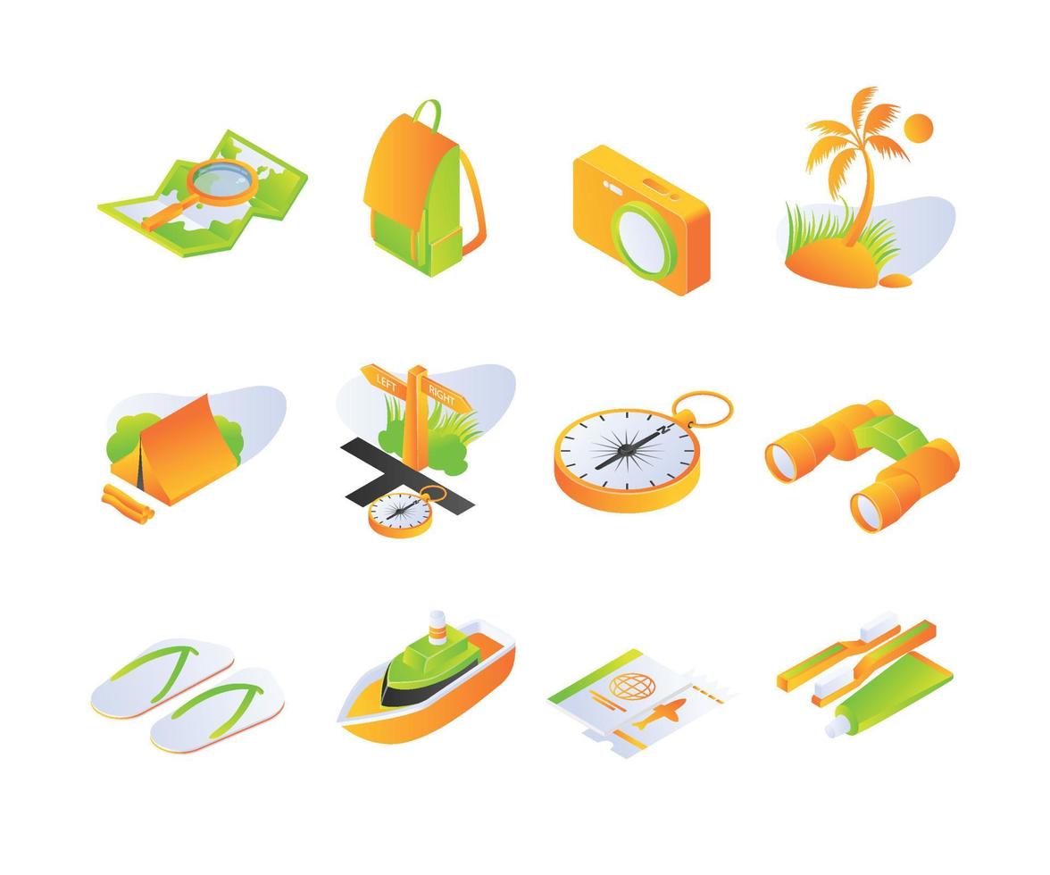 icons about traveling and holidays in isometric style vector