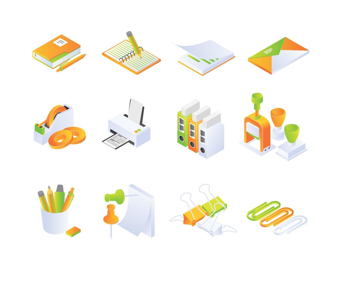 icon about office stationery in isometric style vector