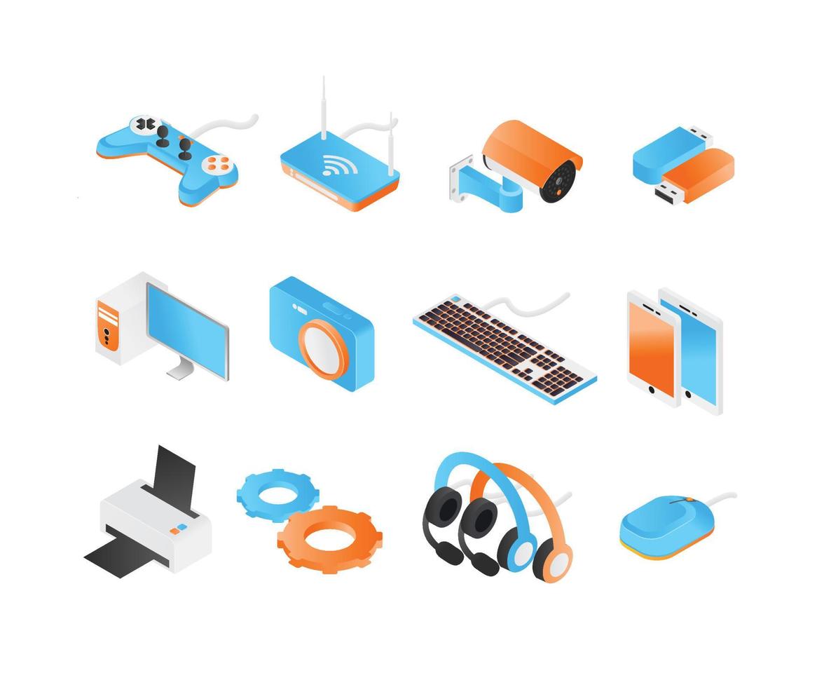 icons about gadgets and computers in isometric style vector