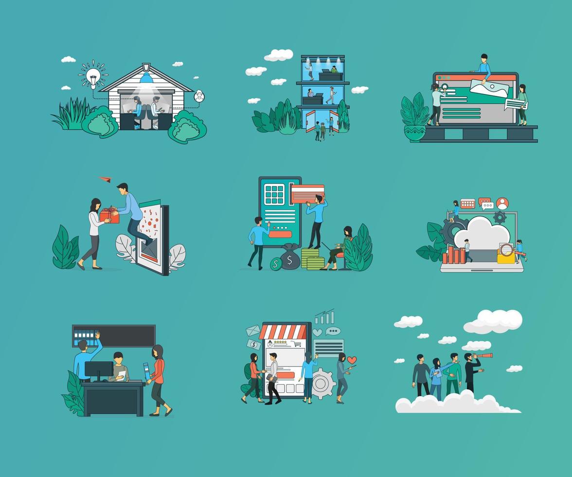 illustration of business and technology in flat style vector