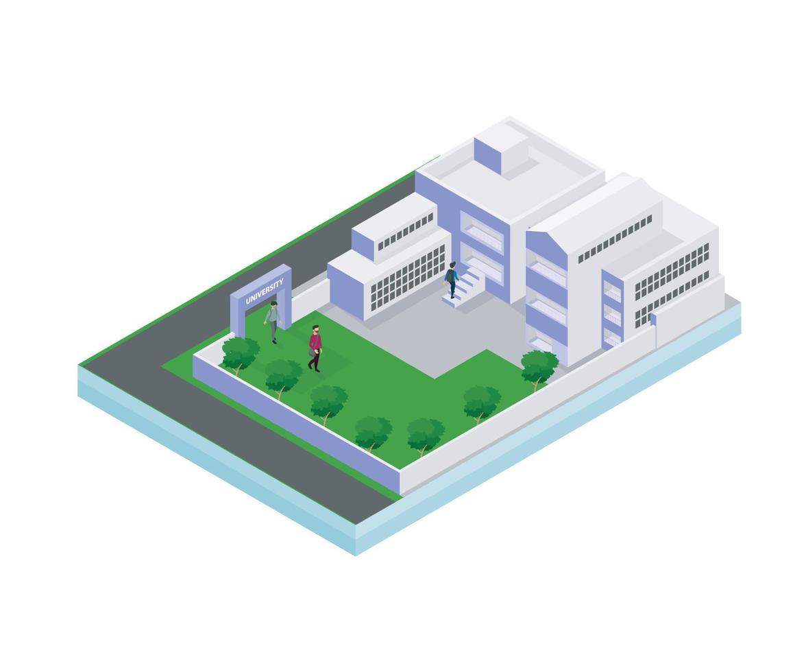 An isometric vector illustration of University area