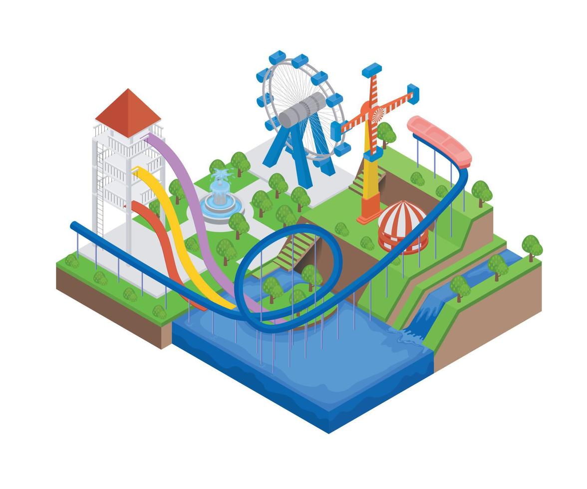 An illustration of an amusement park layout vector