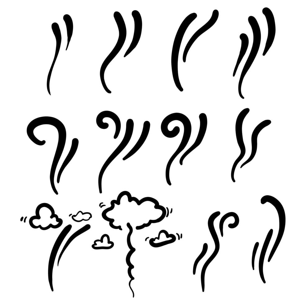 collection of smoke isolated on white background with doodle cartoon style vector