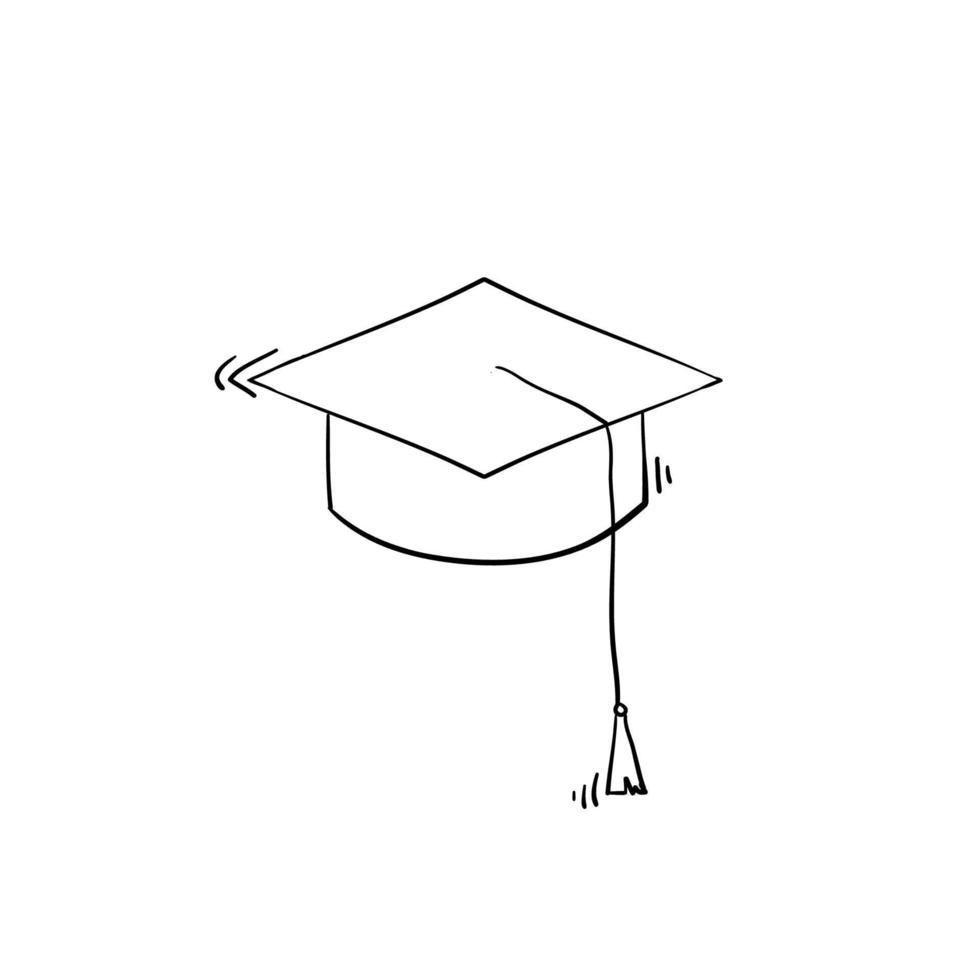 signo de educación vectorial de icono de sombrero de graduación con estilo de dibujos animados de fideos dibujados a mano vector