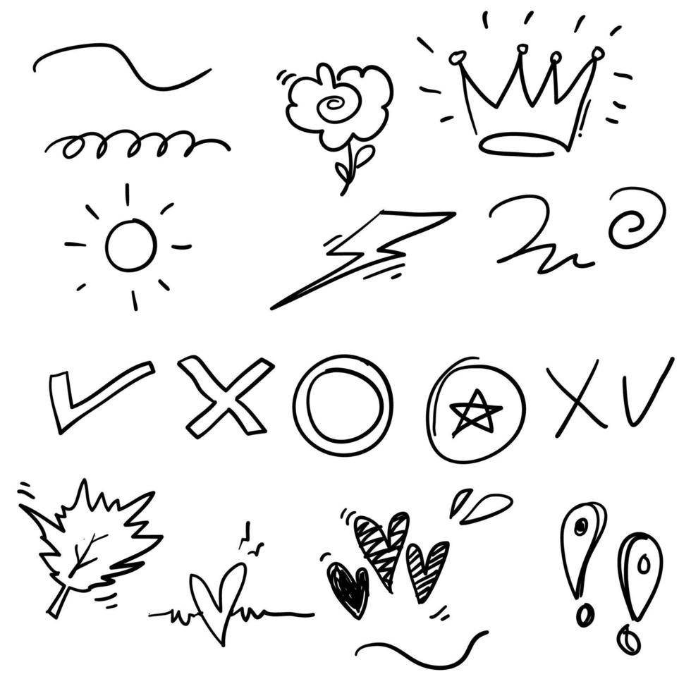 doodle element collection to decorate your photo or text vector cartoon style