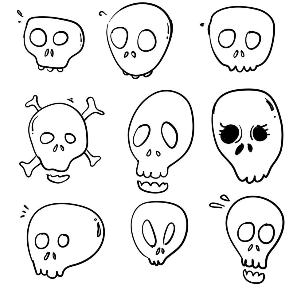 doodle face skull illustration vector cartoon style