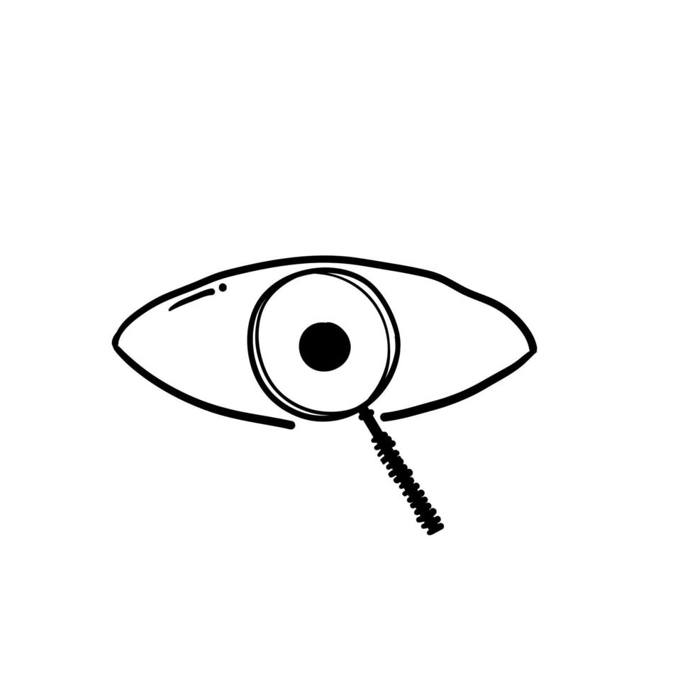 Magnifier with eye outline icon handdrawn doodle style vector