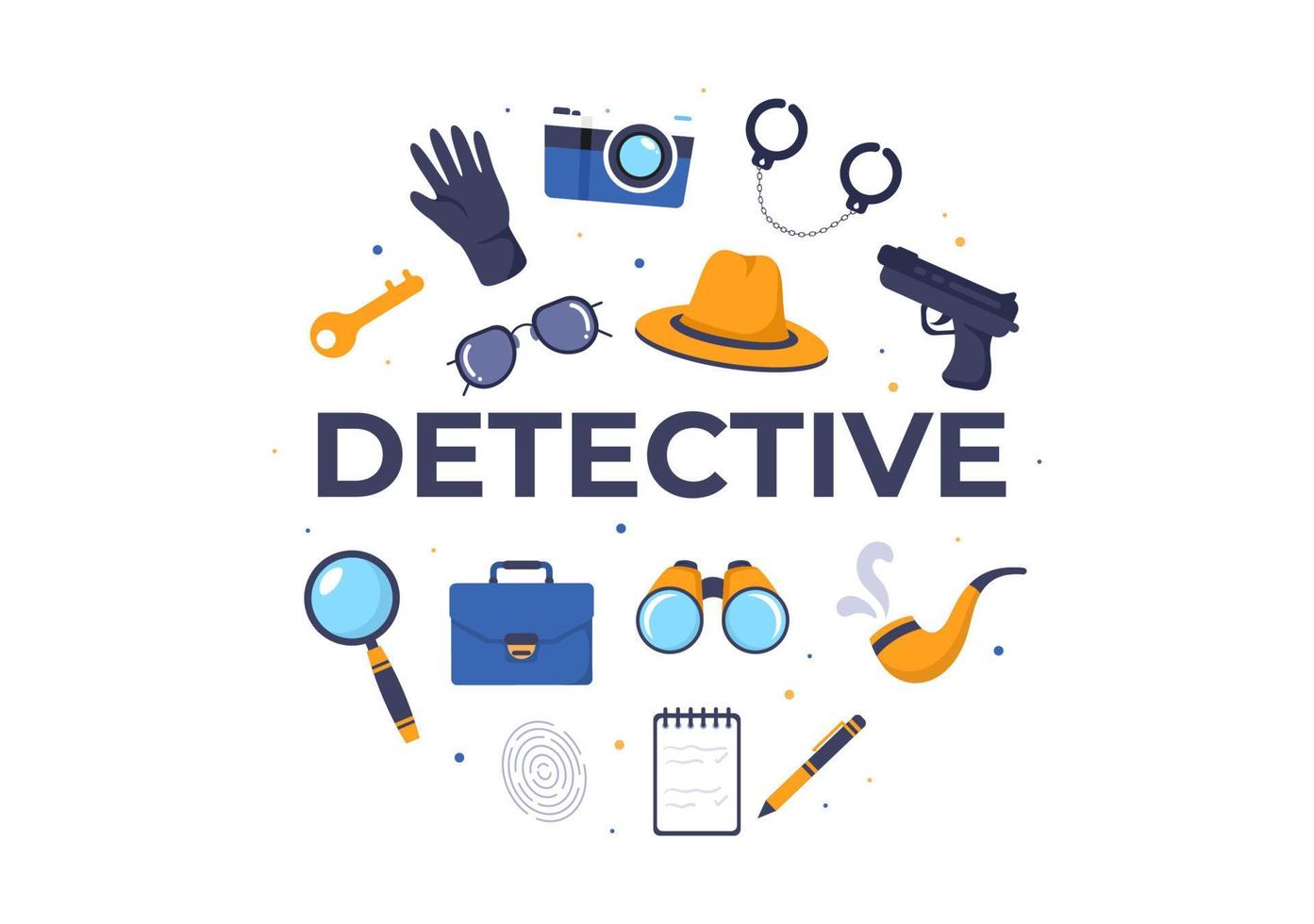 Private Investigator or Detective Who Collects Information to Solve Crimes with Equipment such as Magnifying Glass, Handcuffs and Other in Cartoon Background Illustration vector