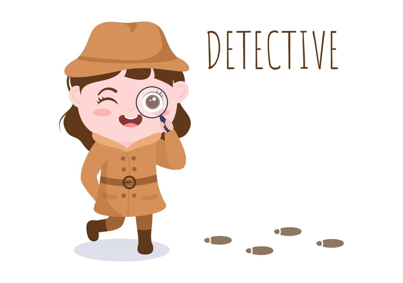 investigador privado de dibujos animados para niños o detective que recopila información para resolver crímenes con equipos como lupas y otros en la ilustración de fondo vector