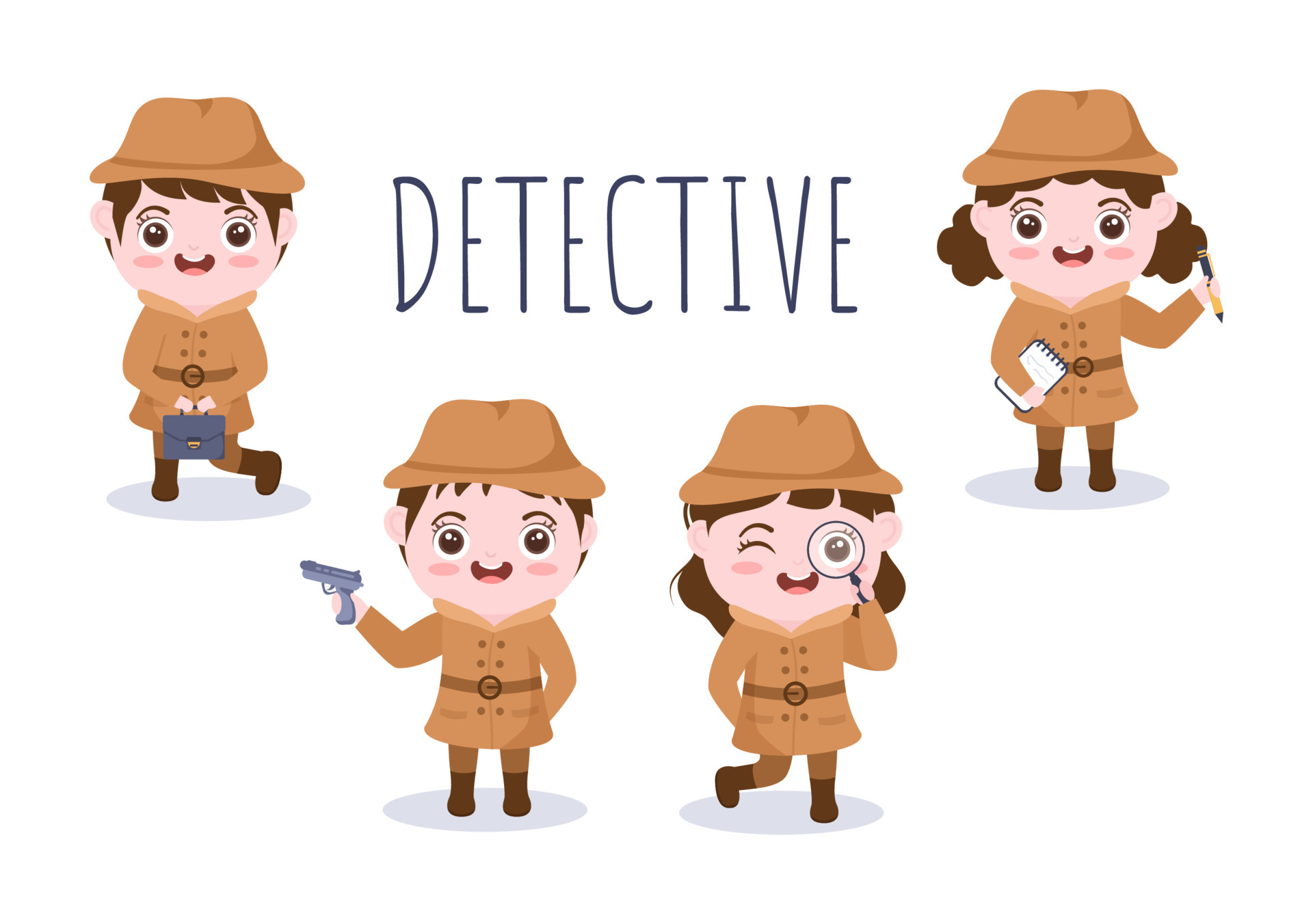 Children's Cartoon Private Investigator or Detective Who Collects  Information to Solve Crimes with Equipment such as Magnifying Glass and  Other in Background Illustration 6940625 Vector Art at Vecteezy