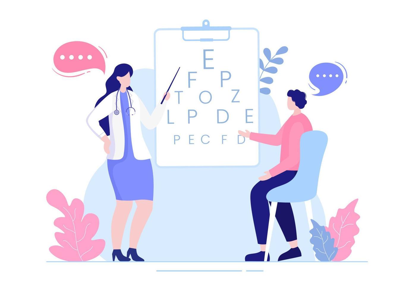 Ophthalmology of Checks Patient Sight, Optical Eyes Test, Spectacles Technology and Choosing Eyeglasses with Correction Lens in Flat Cartoon Illustration vector