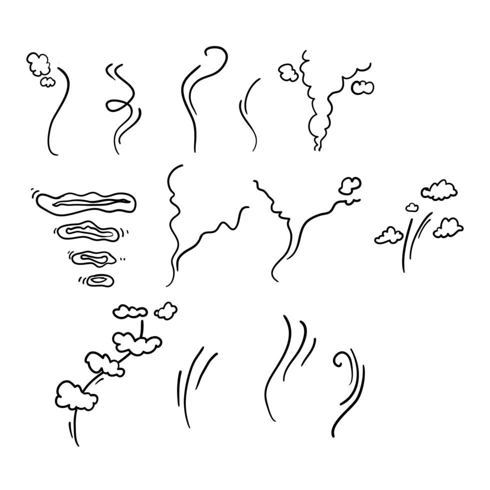 collection of smoke isolated on white background with doodle cartoon style vector