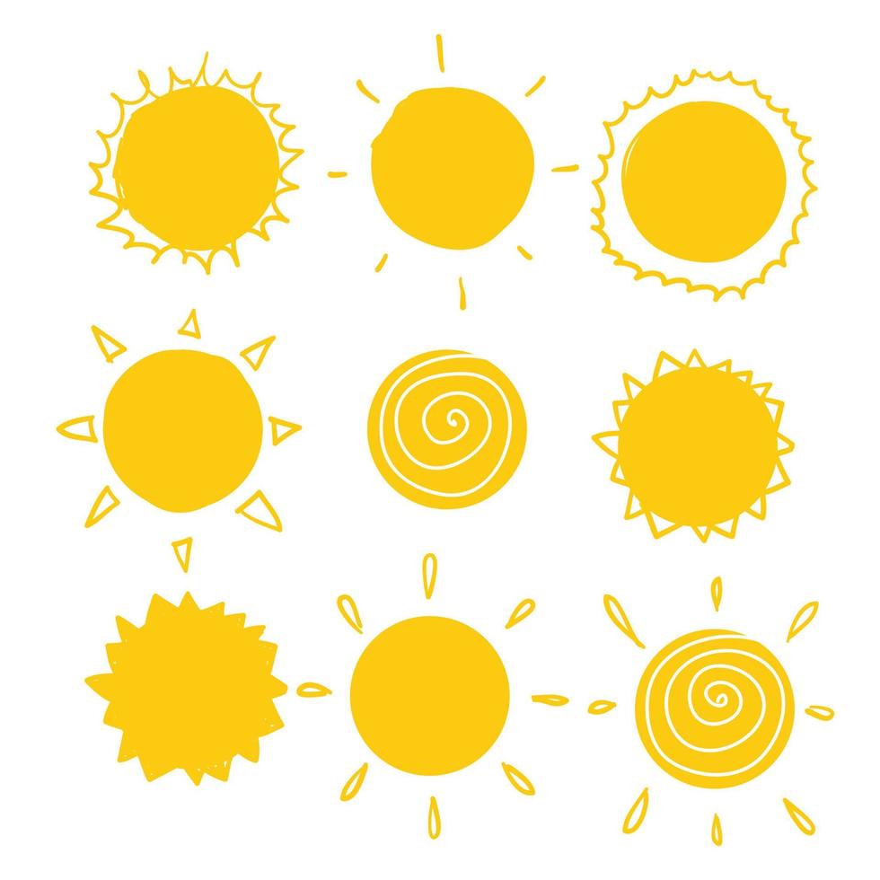 doodle sun illustration vector with handddrawn cartoon style