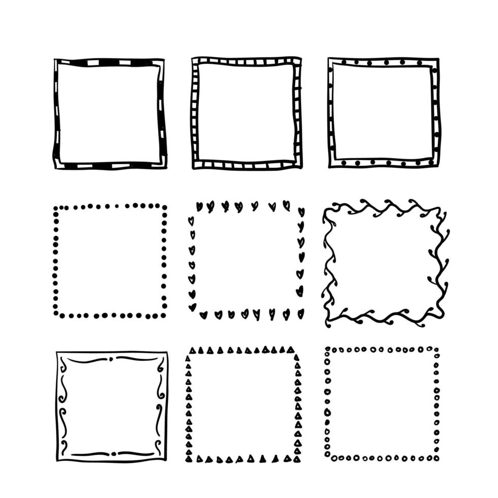 handdrawn square doodle frame collection vector